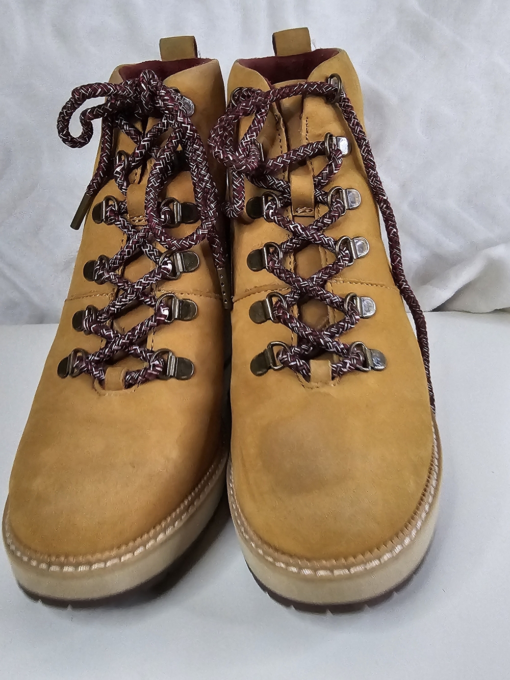 Toms Wedge Lace-Up Ankle Booties with Burgundy Laces